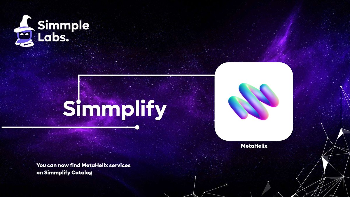 web3_catalog's tweet photo. We warmly welcome @metahelixio to Simmple Labs Ecosystem. You can find MetaHelix Services on Simmplify Catalog now.
            
Simmplifying the web3 journey, one builder at a time! https://t.co/5crwQ2JHVl