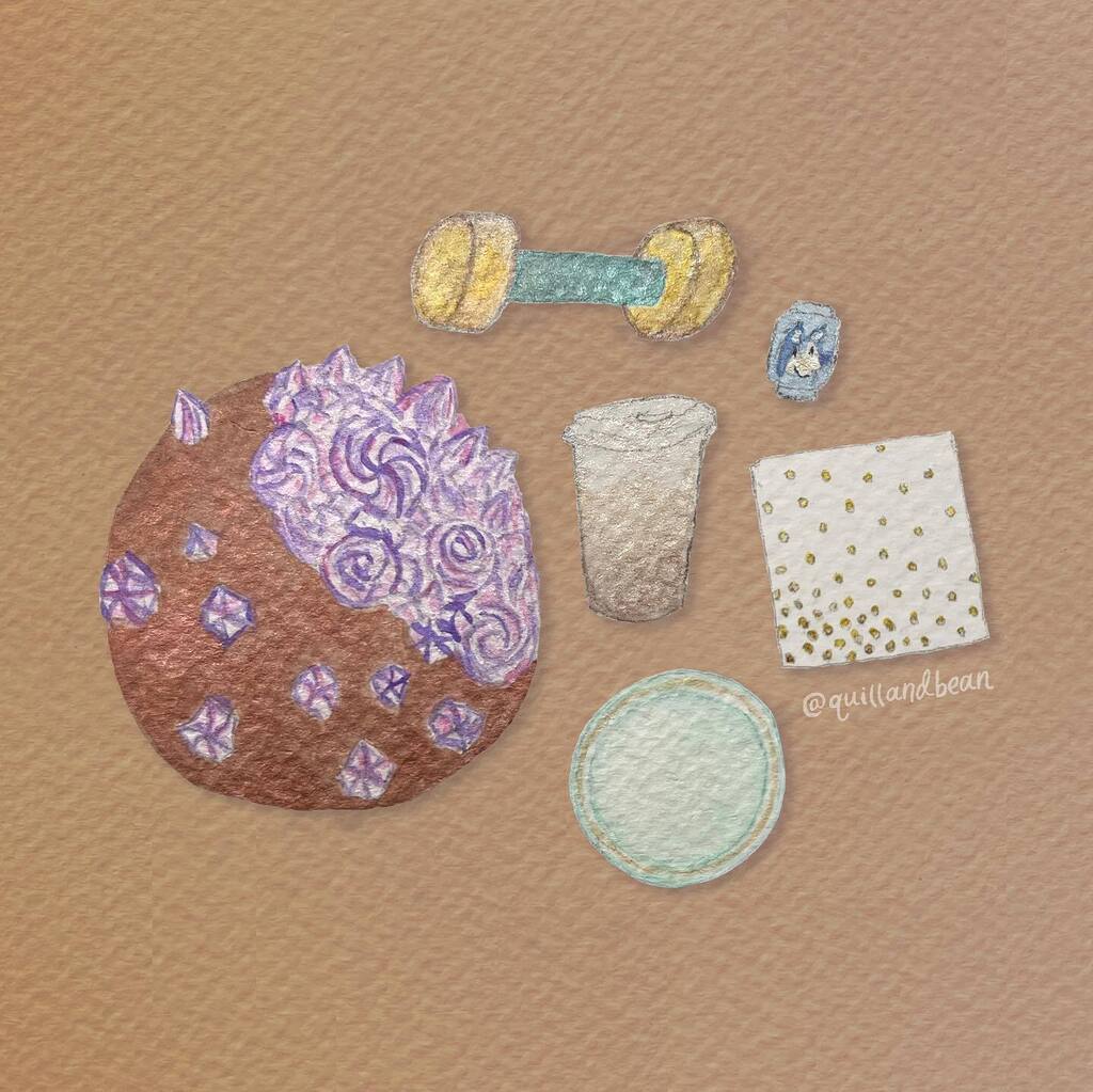 quillandbean's tweet photo. I tried out my sparkly new watercolors by doodling some little birthday things 🎉

🎂 I am still thinking about my lavender-chocolate cake. I wish I had another piece right now.

🎁 I completed my collection of @blogilates weights this year, and I got t… https://t.co/3NaZxGBkhO https://t.co/2ygw66MQpT