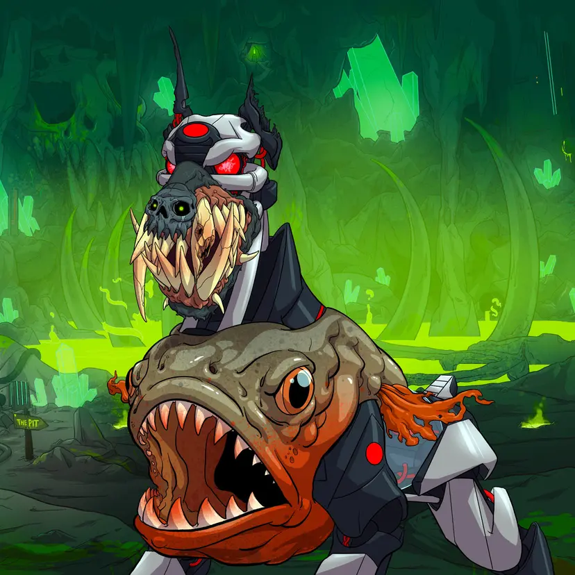 GeekApe's tweet image. WHAT is this absolutely hideous and beautiful beast?!! Just minted this lovely beauty - @MutantHounds 
!howl #Deathbot #Piranha