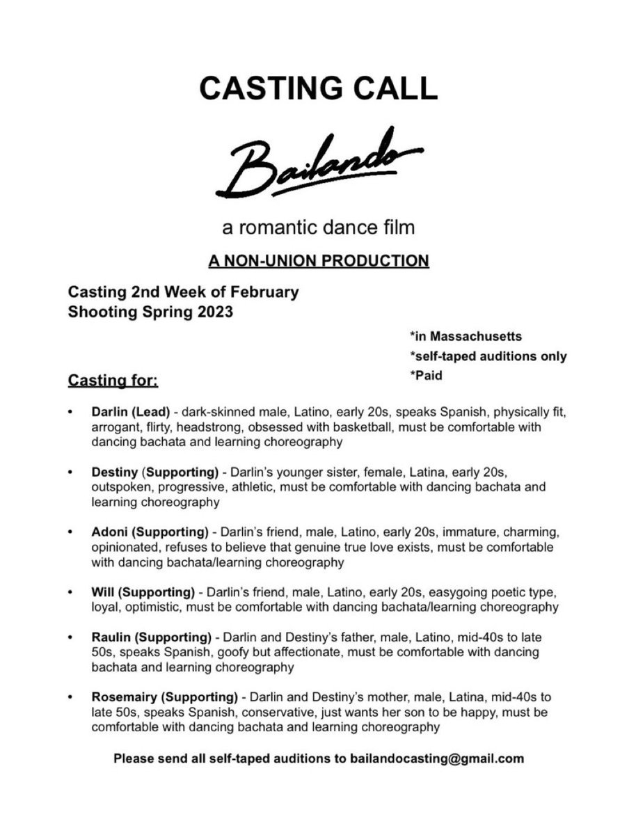 starlingthekid's tweet photo. Happy MLK Day mi gente!

We are excited to announce a CASTING CALL for our upcoming short film “Bailando.”

Email: bailandocasting@gmail.com

Please include portfolio, past experience, and all relevant works in your submission.

#bailando #bachata #lawrencema https://t.co/JHoG1uk1GN
