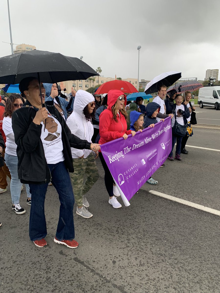 Proud for <a href="/GrossmontEDU/">Grossmont College</a> and <a href="/cuyamacacollege/">Cuyamaca College</a> to be out representing rain or shine #MLKDay
