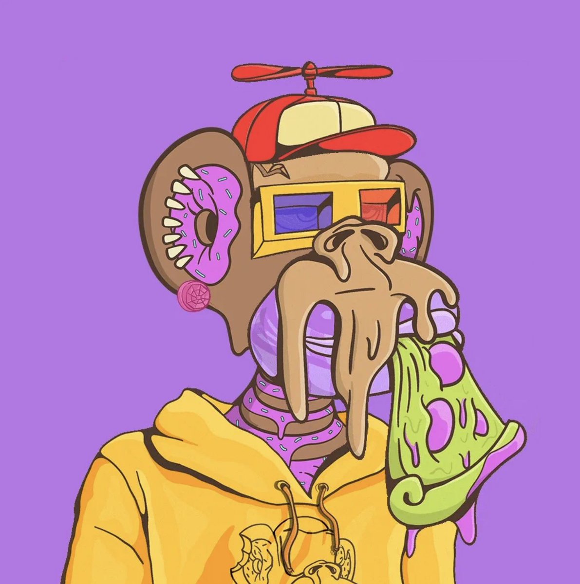 gicevt's tweet photo. Had to snag this @FunApes_NFT #5422 today. #perfect #spinnerhat #3Dglasses #pizza #donuts #LFG #zzz π₯π Had to do it!! Welcome to the @funky_flies family!! https://t.co/VdscYJhLmi