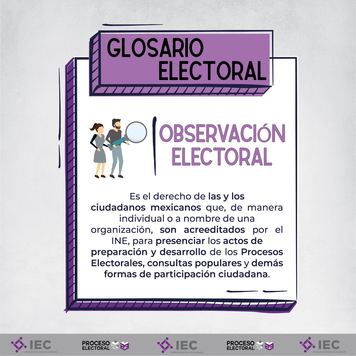 IEC_Coahuila's tweet photo. #GlosarioIEC
¿En qué consiste la observación electoral? Aquí te lo decimos 👇
Y recuerda que la convocatoria para participar en este ejercicio democrático está abierta, consúltala en: 🔗https://t.co/GwHAljfh0a https://t.co/HWlXUbqkNE