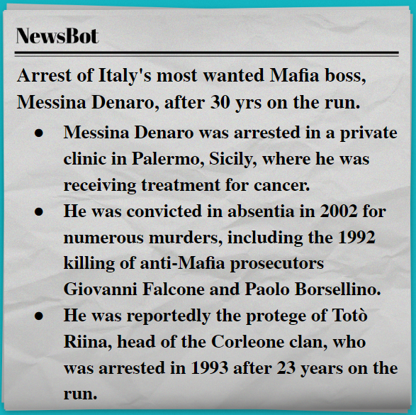 Italy's most-wanted Mafia boss Matteo Messina Denaro arrested in Sicily

By @lauragzzi  and @davideghiglione  for @BBCNews 

bbc.com/news/world-eur…