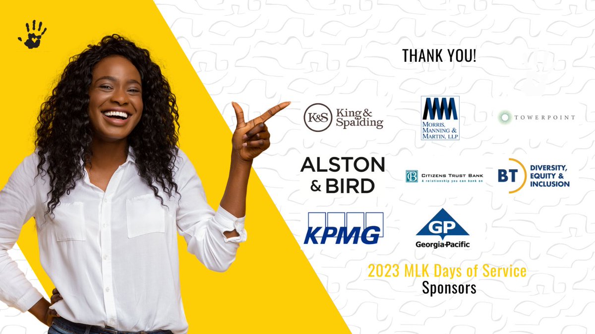 HandsOnAtlanta's tweet photo. "I can never be what I ought to be until you are what you ought to be." - Dr. King
2023 MLK Days of Service sponsors @kslaw, @MMM_Law, @TowerPointUSA, @AlstonBirdLLP, @btcpa, @CTBank, @KPMG, @GeorgiaPacific helped Atlantans be who they ought to be. 🙌 #mlkday #mlkatl https://t.co/fyNaFZzHw3