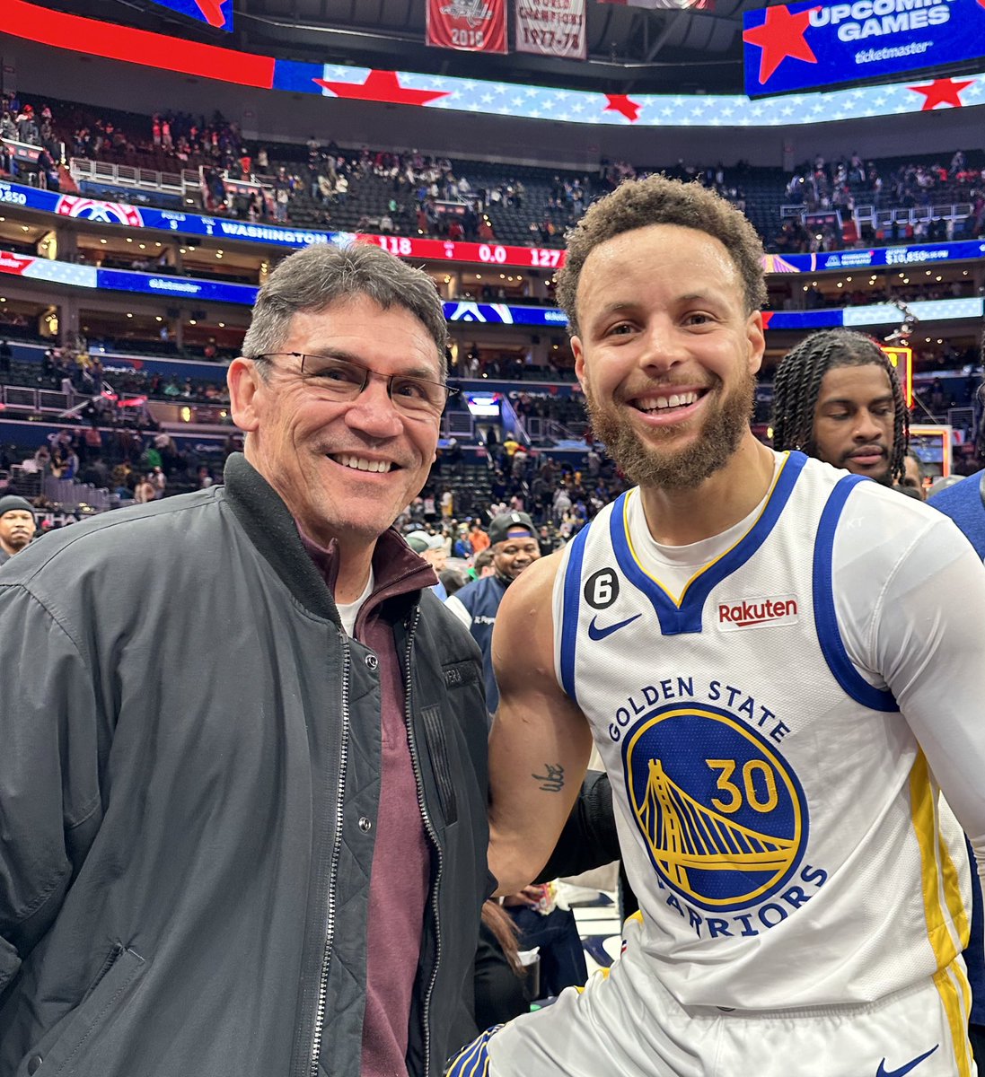 RonRivera80's tweet photo. Rooting for the hometown @WashWizards but had to say hi to my friend @StephenCurry30 after the game. https://t.co/kWSj5PeNEO