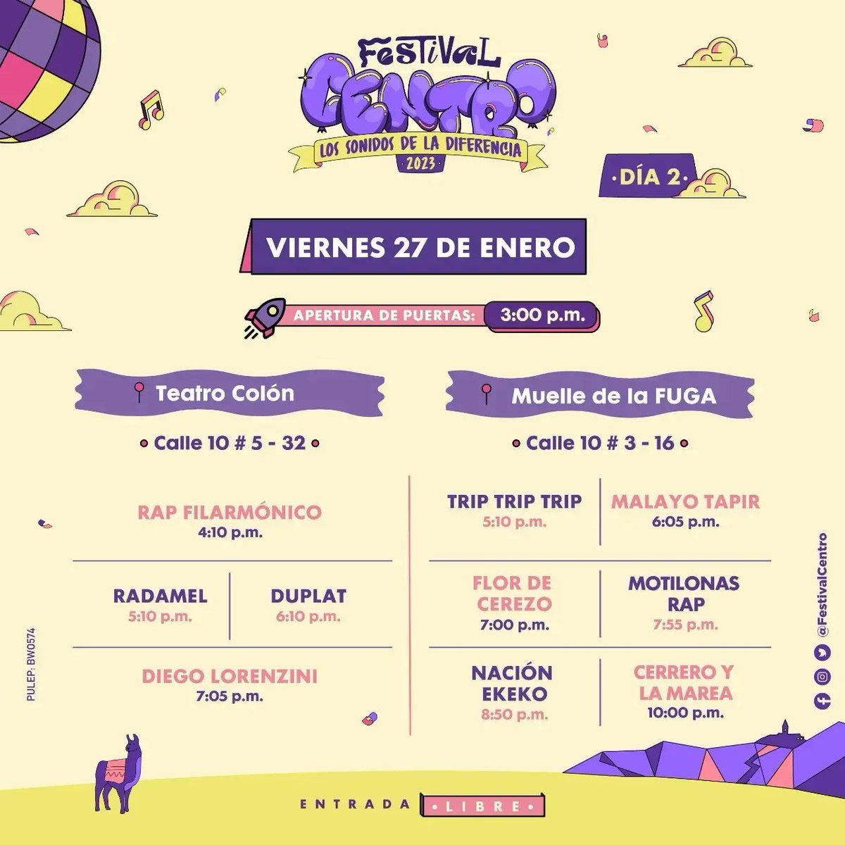 AlfredLord's tweet photo. Llega la edición XIV del @FestivalCentro del 26 al 29 de enero, el Festival que inaugura los encuentros musicales en la capital. ¡Prográmese! hay para todos los gustos, más de 20 artistas en cinco escenarios. #FestivalCentro2023 #bogota #SonidosdelaDiferencia 🎶🎶 😎 https://t.co/boqT7r5ERZ