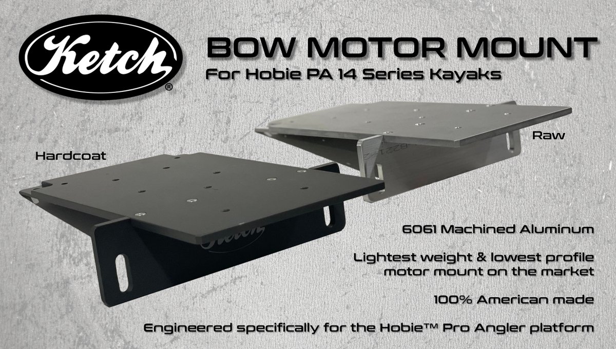 KetchProducts's tweet photo. It's finally here the Ketch Bow Motor Mount
for the Hobie PA 14 kayak
6061 Machined Aluminum
Lightest weight & lowest profile
motor mount on the market
100% American made
Engineered specifically for the Hobie™ Pro Angler 14 platform
https://t.co/kJZocnhtnv https://t.co/ifFofrqmKE