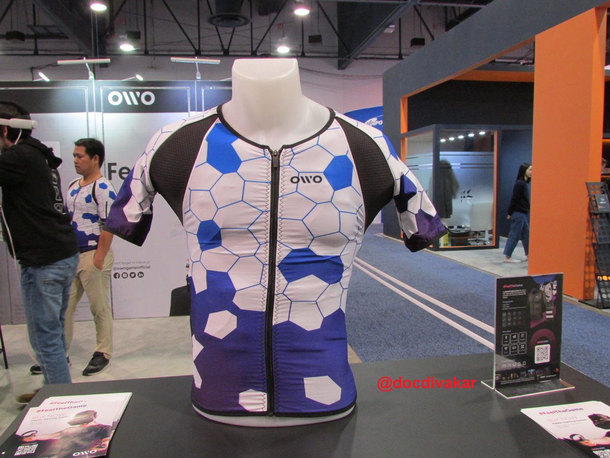 docdivakar's tweet photo. Good demo at #CES2023: #HapticSuits are here so one can #FeelTheGame wearing a #HapticShirt with a #VR headset!
#AR #Metaverse #owogame #owo #EETimes #IEEE #IEEECES #IEEEEPS #Comsoc #SiliconValley #Bengaluru #StackDesignAuto #Haptics #IoT #BBCNews #Wired #Forbes #DeccanHerald https://t.co/oVTU0oObMc