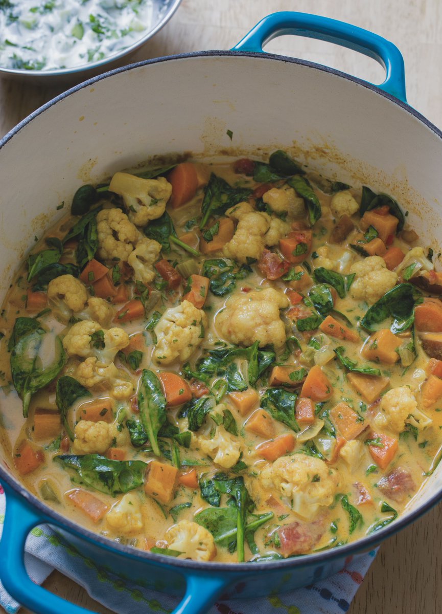 Our Indian Vegetable Curry has lots of ingredients but is easy to make and easy to adapt. Try adding a cup of snow peas, substituting winter squash for the sweet potatoes, or swapping in sturdier greens, such as chard or kale, for the tender spinach. (chopchopfamily.org/recipe/indian-…)