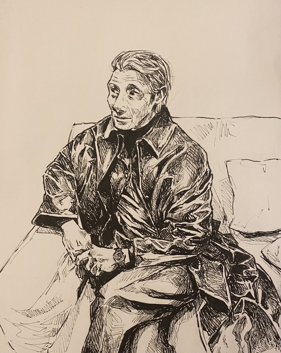 thirihtart's tweet image. no hannibal crime scene drawing today, but I have this mads mikkelsen drawing in the meantime
