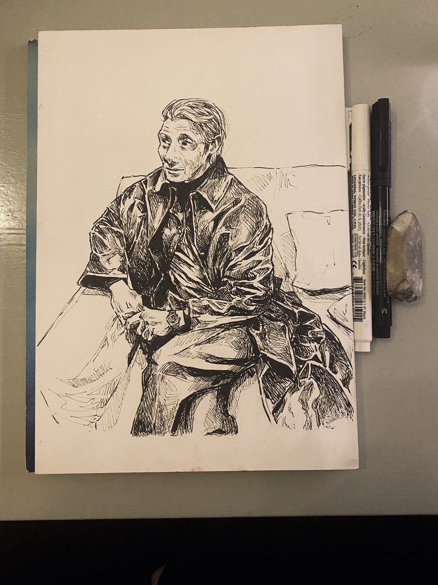 thirihtart's tweet image. no hannibal crime scene drawing today, but I have this mads mikkelsen drawing in the meantime