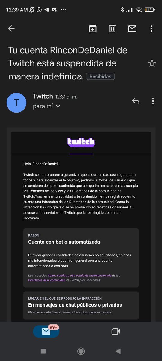 Resulta que <a href="/TwitchES/">Twitch ES</a> acaba de suspender mi cuenta, eliminando el canal. No entiendo nada y me acaban de joder vivo... 🥺🥺🥺