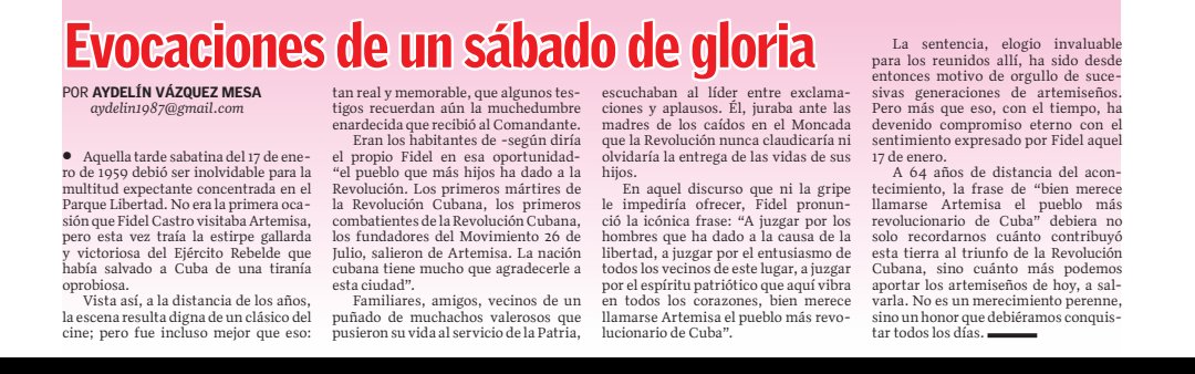A los 64 años de la entrada de la caravan de la libertad a Artemisa ..."el pueblo más revolucionario de Cuba"