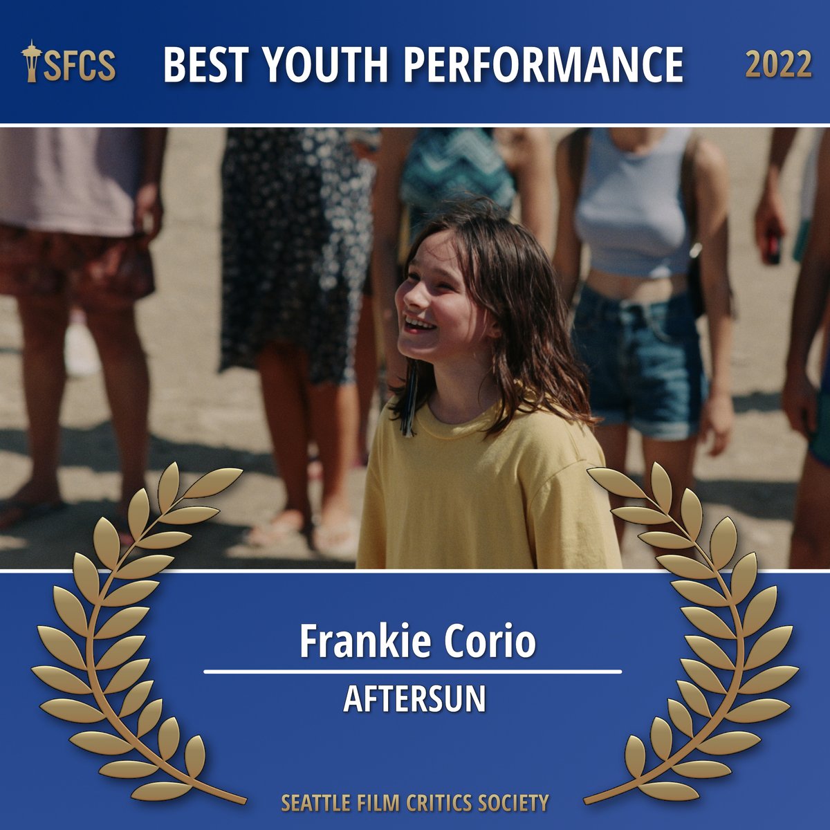 The @SeattleCritics 2022 award for BEST YOUTH PERFORMANCE:

** Frankie Corio  **
AFTERSUN

<a href="/aftersunmovie/">Aftersun</a> (@a24)
#SFCS #SFCSAwards2022 #BestYouthPerformance