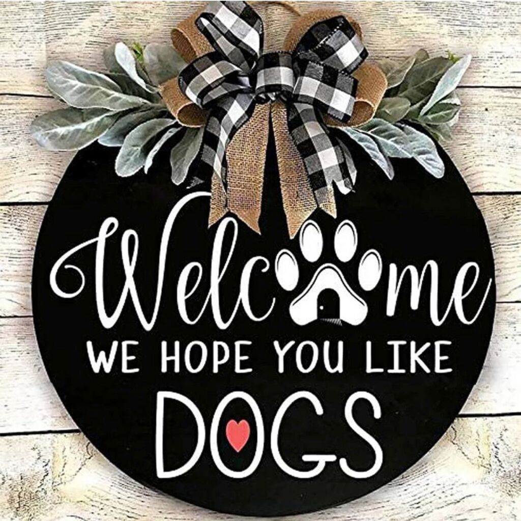 We now offer this decorative door hanger sign for all of our dog lovers! Check the link in our bio to get one of these door hanger signs for yourself! #doglover #petparent #petlover #furbaby #welcomesign #dogdoor #lovefordogs #welcomedogs