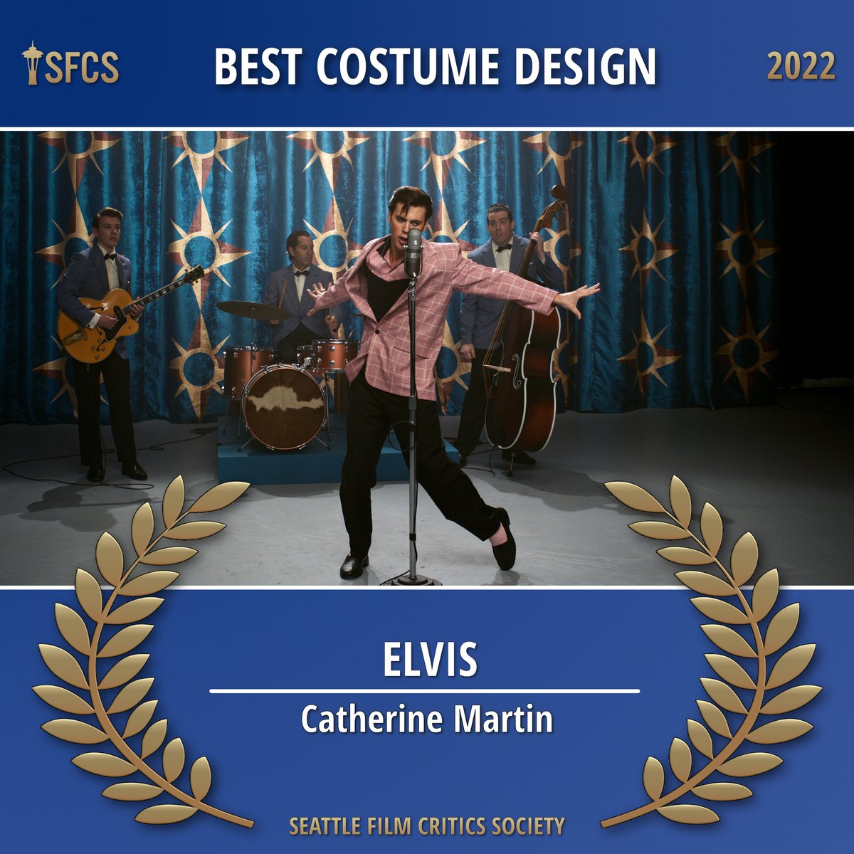The @SeattleCritics 2022 award for BEST COSTUME DESIGN:

** ELVIS **
Catherine Martin

@ElvisMovie (@WarnerBros)
#SFCS #SFCSAwards2022 #BestCostumeDesign