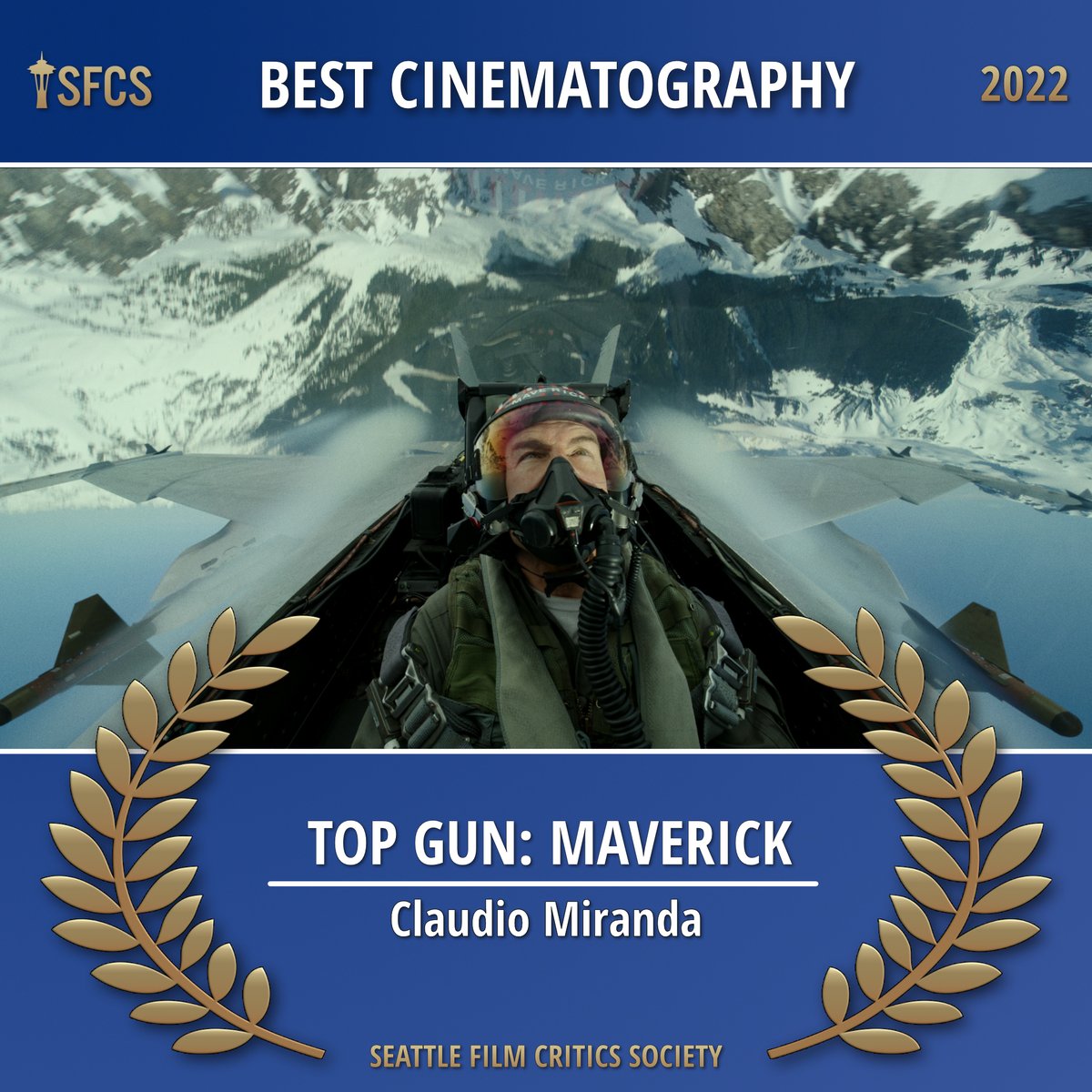 seattlecritics's tweet photo. The @SeattleCritics 2022 award for BEST CINEMATOGRAPHY:

** TOP GUN: MAVERICK **
Claudio Miranda

#TopGun | @TopGunMovie (@ParamountPics)
#SFCS #SFCSAwards2022 #BestCinematography https://t.co/37t2ytovcR