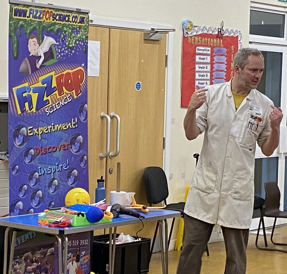 BandonHillGLT's tweet photo. Goey Stuey from #FizzPop came into assembly today to talk about Newtonโs Law โFor every action, there is an equal and opposite reaction.โ These are some of the fun things we did. Details about his club were pinged today. It starts after half term - spaces are limited! https://t.co/8Ldln8FWWI