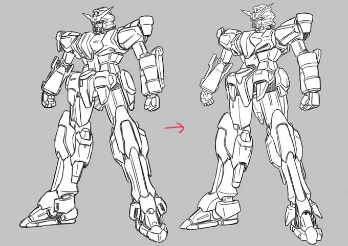 俺ガン少し描き直してた 元々このガンダムはかなり前に描いたのを何度も何度もアイデアを更新し続けてるヤツ 最初は武器も使って変形だったけど今は武器も盾も使わず変形ってのに切り替わってる 