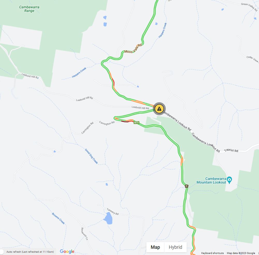 LiveTrafficNSW's tweet photo. BEAUMONT: Moss Vale Rd is closed in both directions near Cambewarra Lookout due to rock debris on the road. Motorists are being held on site. Delay your trip or expect delays. https://t.co/5NZZimiad2