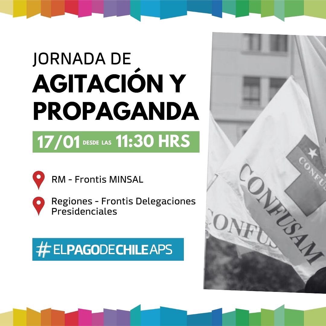 ConfusamChile's tweet photo. Mañana martes 17 de enero a las 11:30 hrs, la CONFUSAM saldrá a manifestarse en todo 🇨🇱 por los derechos de las trabajadoras y trabajadores de la Atención Primaria, no permitiremos que siga primando la poca resolución y voluntad por parte del @ministeriosalud . #elpagodechileaps https://t.co/BH7EZ9LQ8q