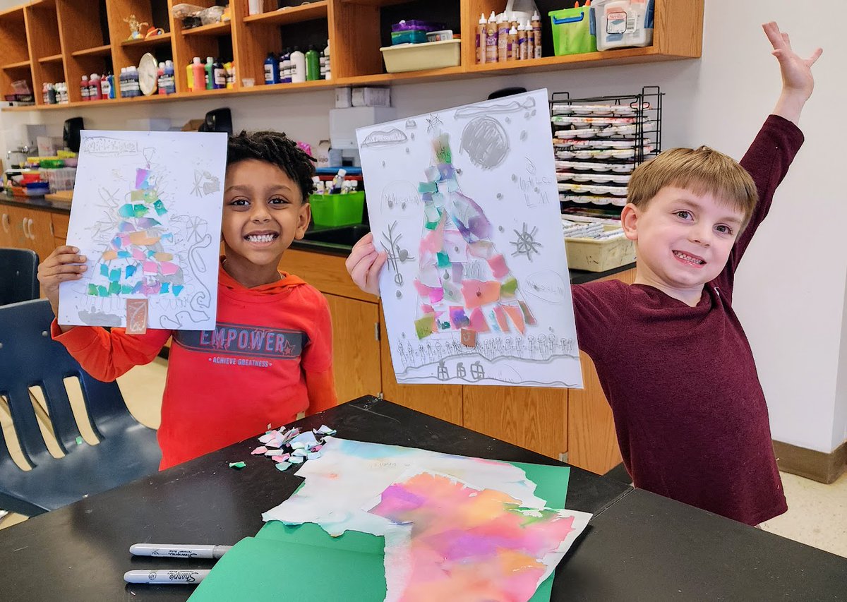 Art_w_MrsRenner's tweet photo. Kinder Winter Trees❄️made with paper dyed from #bleedingtissuepaper. Students loved seeing the tissue paper color transfer to their white papers! @StoneleighES @AmberCook_ @heather_lundy https://t.co/cuieTvR80p