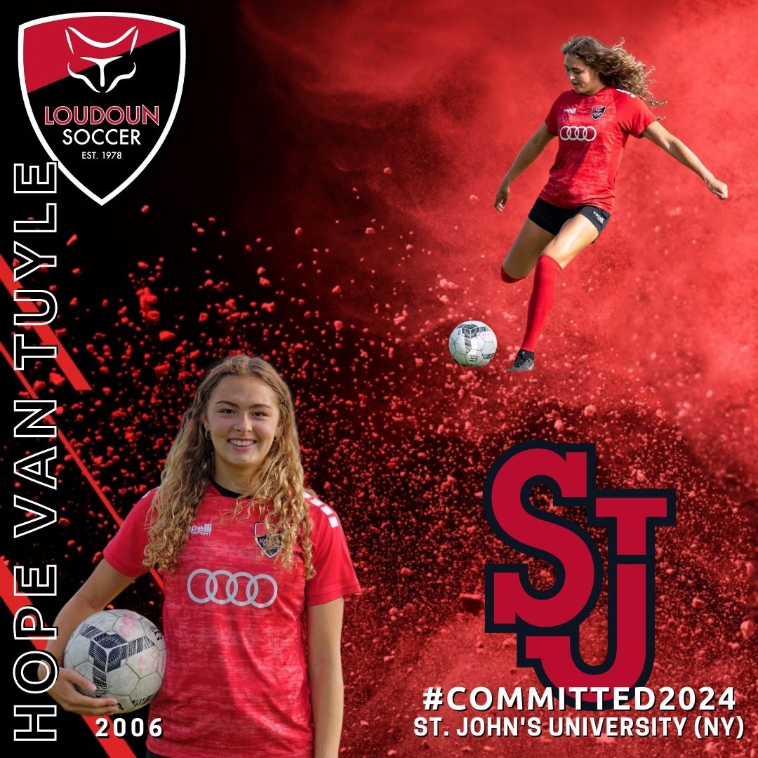 TheLoudounECNL's tweet photo. Another Loudoun player #committed! Well done, Hope Van Tuyle of Loudoun 06G ECNL! She's committed to St. John's University for 2024! #repthered https://t.co/PLyg0Jf2ME