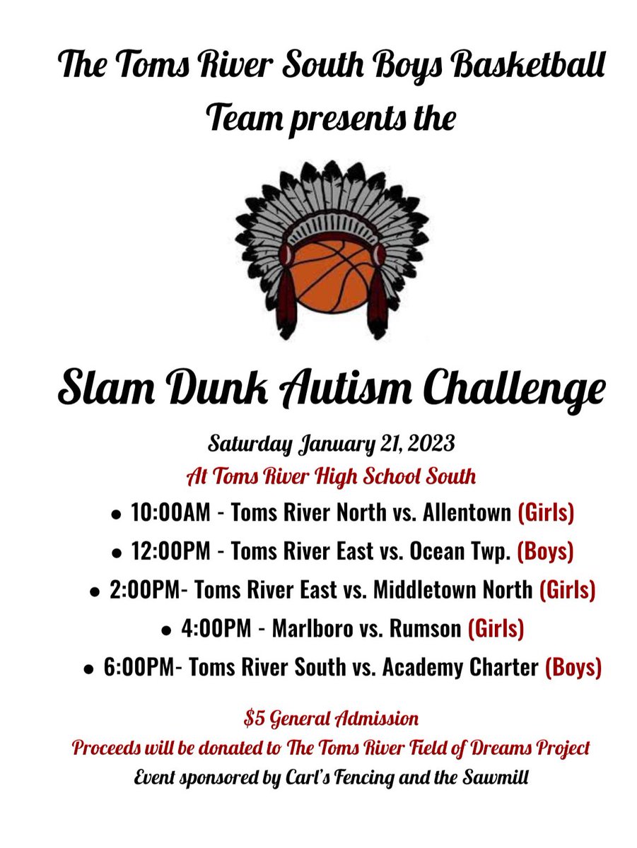 Saturday will be a great day of basketball at Toms River HS South. The funds raised from the day will benefit the <a href="/RWJBHFieldTR/">RWJBH Field of Dreams</a>