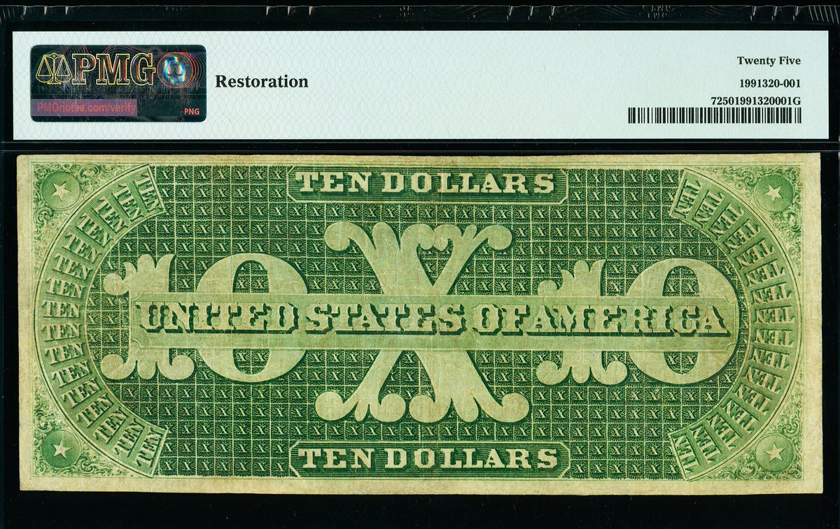 SPMC_1961's tweet photo. Society of Paper Money Collectors Presents the Note of the Day!
$10 1861 Demand Note-Philadelphia
fr.7 Series 5
Photos Courtesy of Heritage Auctions
#Noteoftheday #Societyofpapermoney #papermoney #History #CivilWar #Lincoln #DemandNote #TenDollars #Philadelphia #LargeSize #PMG https://t.co/yUdMruCtfm