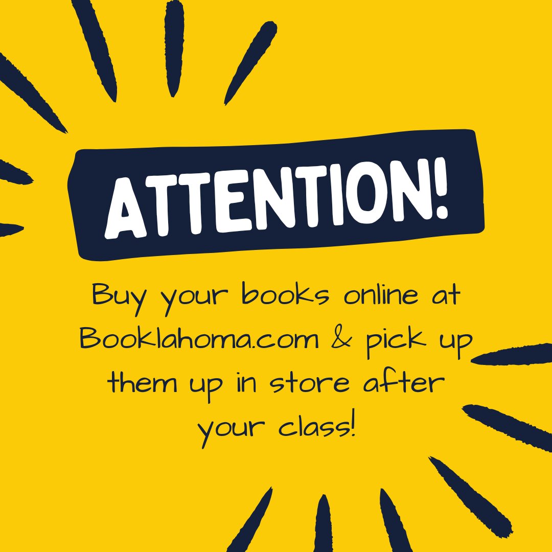 It's a great night to buy/rent your books so you can pick them up when you come to class this week!  BOOKLAHOMA.com