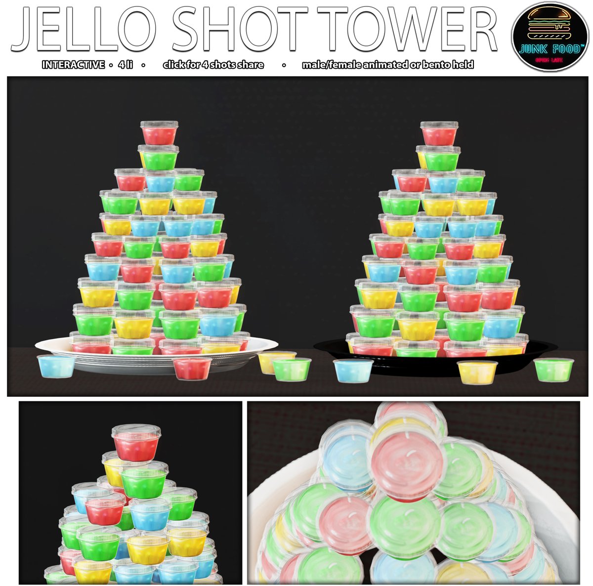 junkfoodsl's tweet photo. 4Li Trays, click for Jello Shots with male/female/animated & static held cups. 10 normal trays, 5 Christmas themed and 3 New Year Themed Shot Trays at the event
https://t.co/tLhMnn3Cp2 #SecondLife #secondlifefood #junkfoodsl #secondlifeshop #secondlifeshopping #secondlifestore https://t.co/w6vrruqtnL