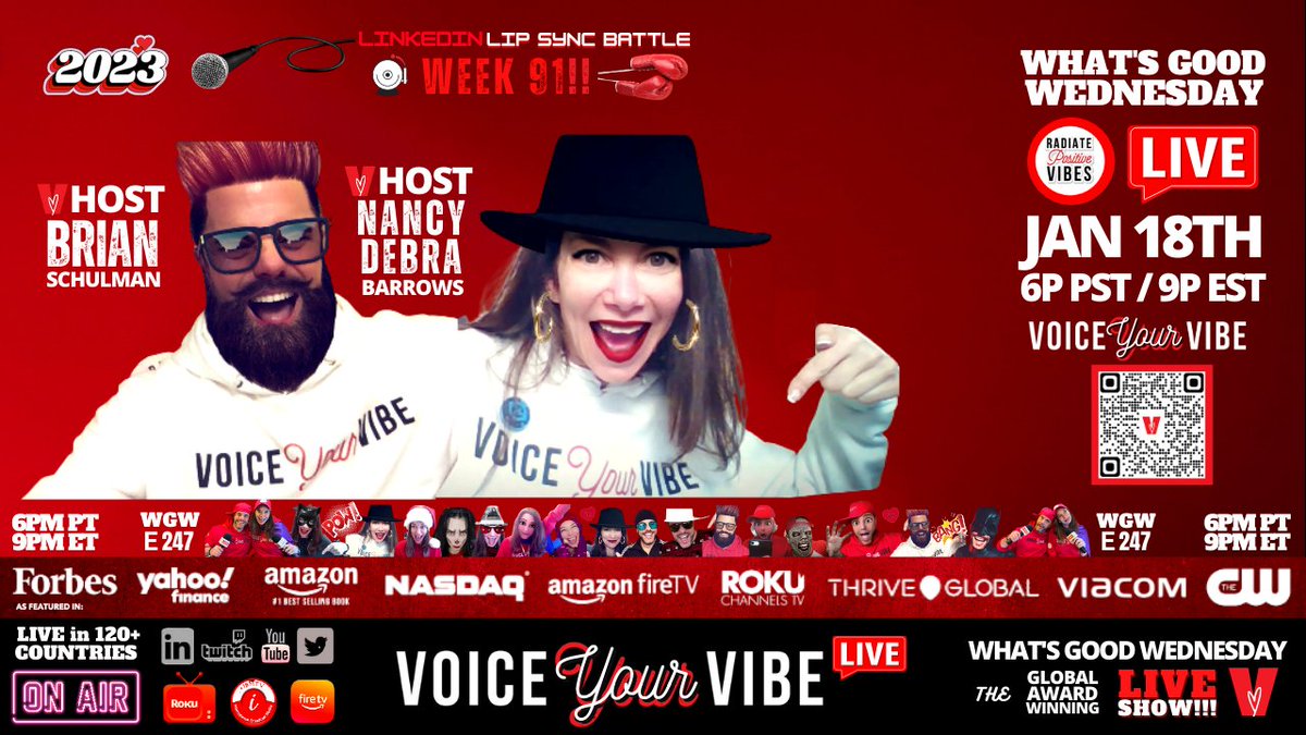 VoiceYourVibe's tweet image. Come🗣THE GOOD &amp;amp; experience FullForceFUNNESS THIS WED 6pPT! #LinkedInLipSyncBattle #socialdisDANCING on E247 of the Global Award-Winning #WhatsGoodWednesdayLIVE broadcasted💫the🌎in 120+countries on LinkedInLIVE Amazon🔥RokuTV PODTV Twitter Twitch YouTube👉lnkd.in/gfTN9wFW