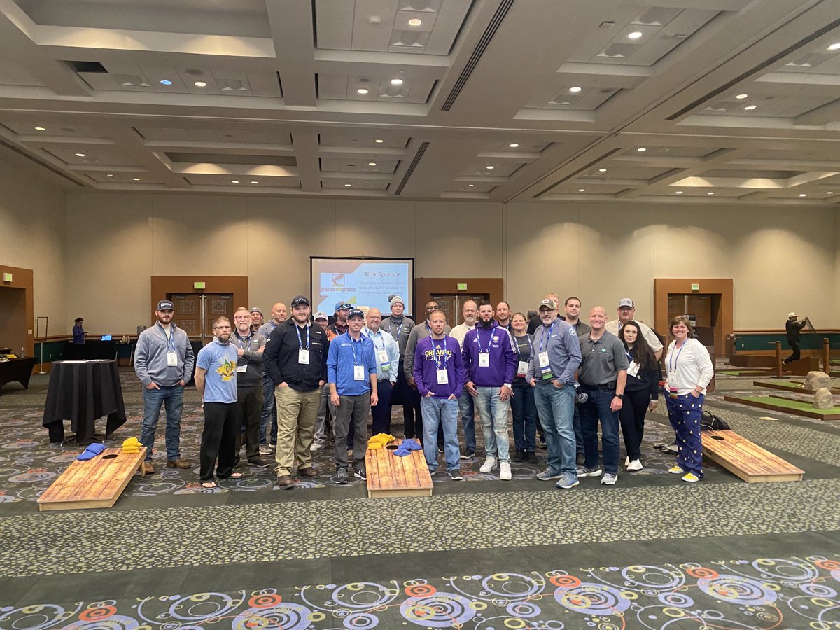 Corn hole finals, with an electrified fan group at ⁦<a href="/FieldExperts/">SFMA</a>⁩ #sfma2023