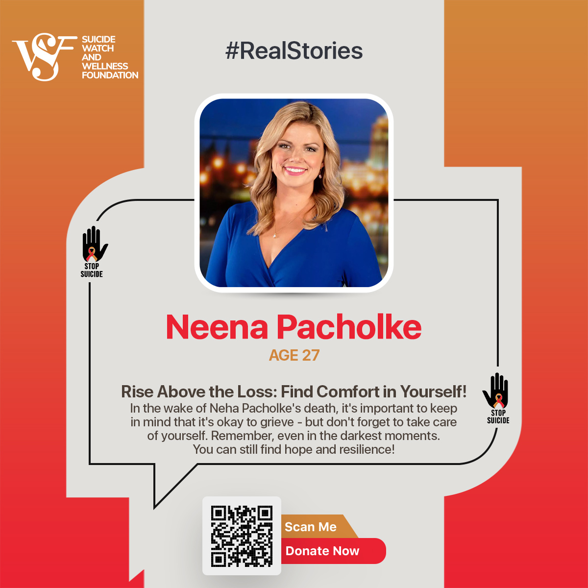 The heartache of losing a 27-year-old Anchor Neena Pacholke is hard to bear. It's normal to feel down and sad at times. But never give up. Even in the darkest moments, know that you can still find the hope and strength to carry on.

Call us! We Care! (601) 882-3441
 
#stopsuicide
