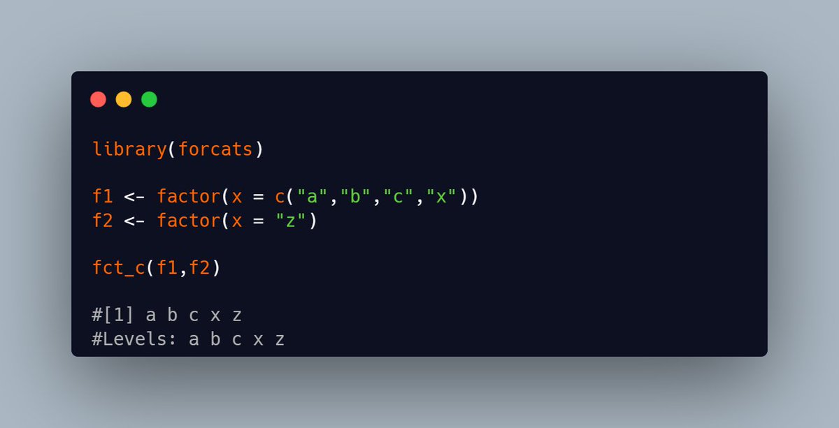 vbfelix's tweet photo. fct_c() allows us to concatenate factors

#forcats #tidyverse #rstats https://t.co/Ri69dnLWE6