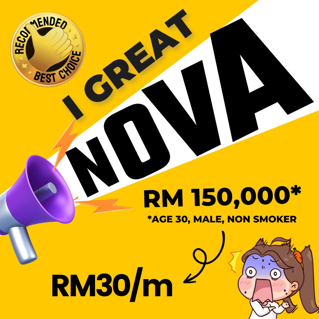 Archemistry1's tweet photo. Memperkenalkan i GREAT NOVA. Plan Hibah Takaful baru dari Great Eastern Takaful. 

Pasti mampu milik bagi mereka yg terutamanya Non Smoker. Promosi Istimewa, dari 16hb Januari 2023 sehingga 15hb Februari 2023, Pampasan minimum RM 150,000 serendah RM 30 sebulan https://t.co/kFvu8w1SOj