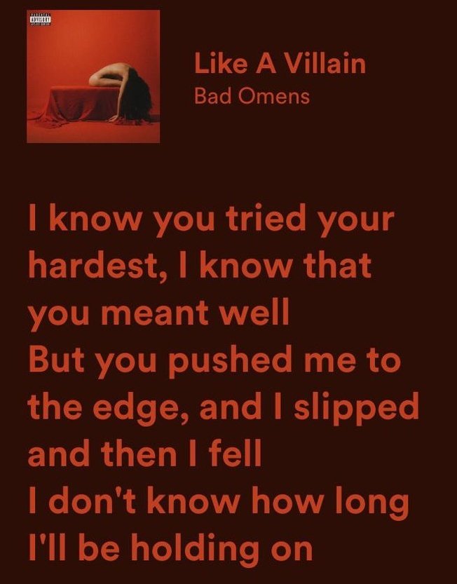 SamuelMIW's tweet image. These songs speak more than I can ever say.

Bad Omens - Like a Villain
Bad Omens - Never Know
Palaye Royale - Lonely
Motionless in White - Burned at Both Ends 1 2