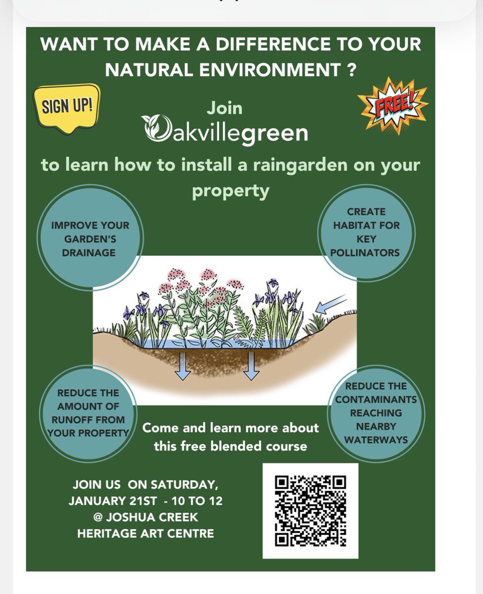 Oakvillegreen is hosting a workshop this Saturday, January 21 from 10 am - noon on how to install a rain garden on your property. See poster for more information. Spring is around the corner! #Oakville #raingarden