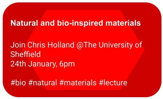 This time next week the SMEA welcomes Dr Chris Holland to speak about natural and bio inspired materials. Get the date in your diary, if you can't join in person then join online. 
Where: Crowne Plaza Royal Victoria Sheffield
us06web.zoom.us/j/89827358654?…, password SMEA1894