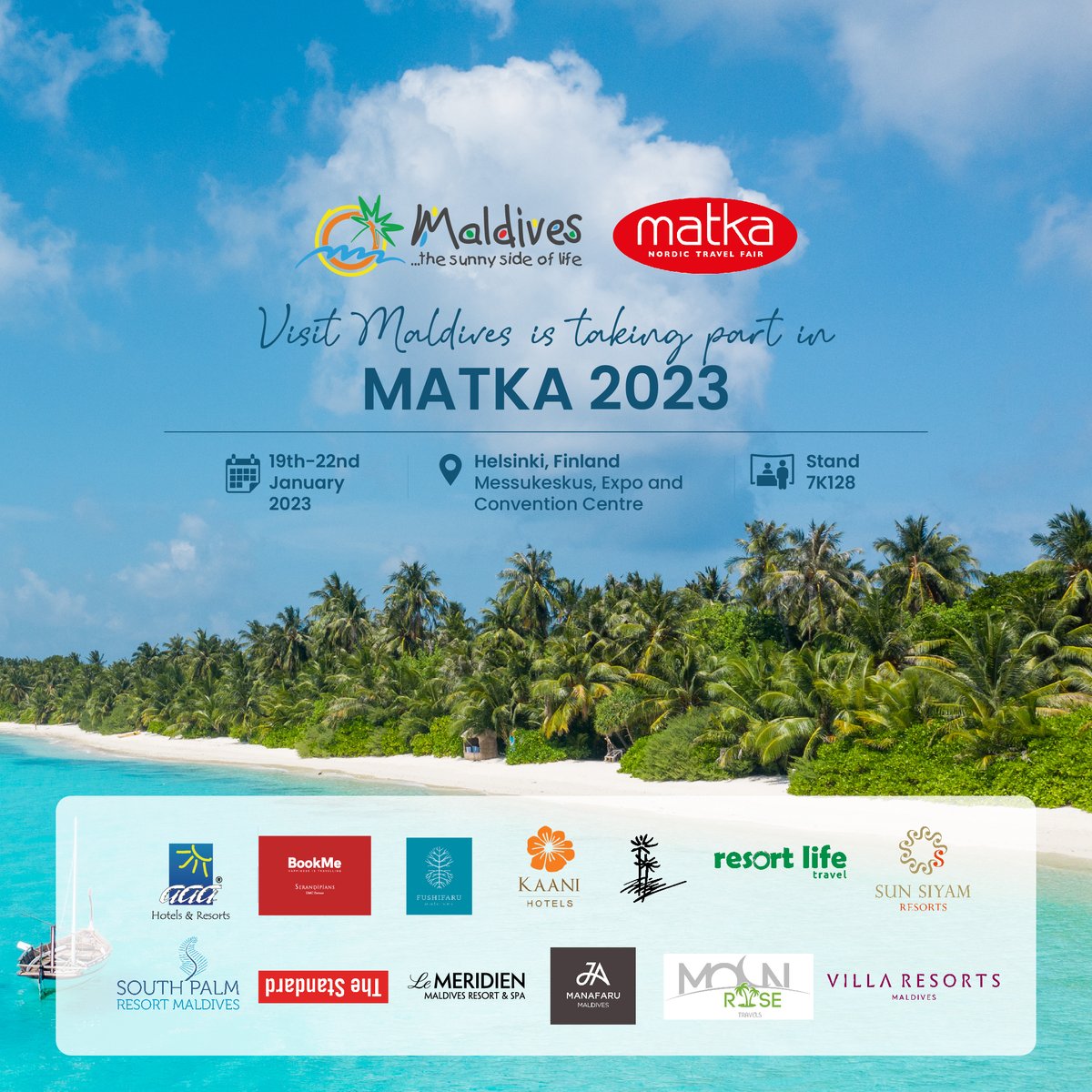 visitmaldives: Visit Maldives and our industry partners are promoting the Maldives at MATKA 2023, held in Messukeskus, Expo and Convention Centre, Helsinki. Come see what makes the Sunny Side of Life so special!

#WorldsLeadingDestination2022 #VisitMaldi… https://t.co/WtIdoVzSqo