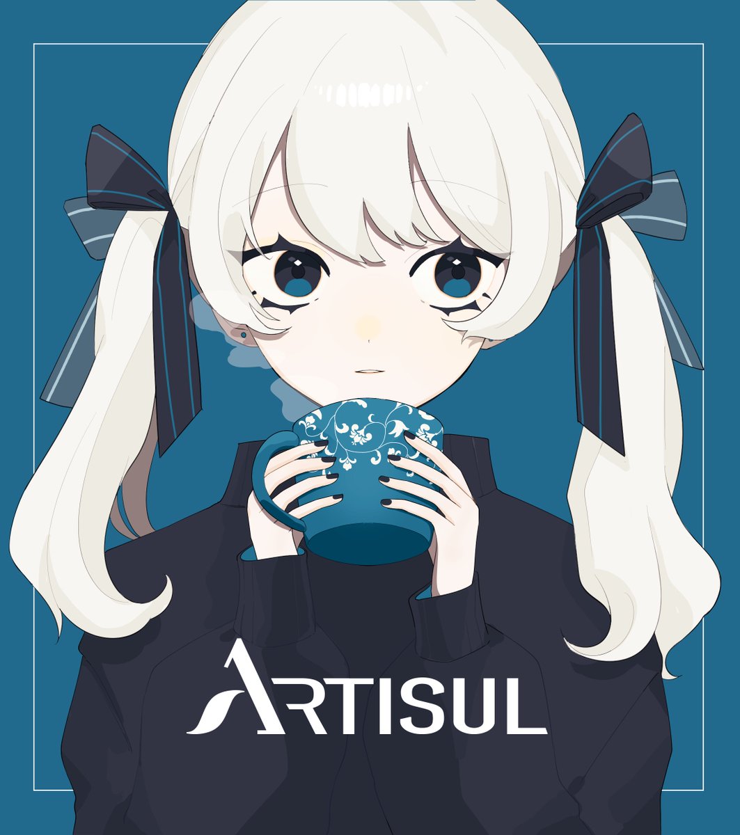 1girl solo twintails cup holding blue eyes long sleeves  illustration images