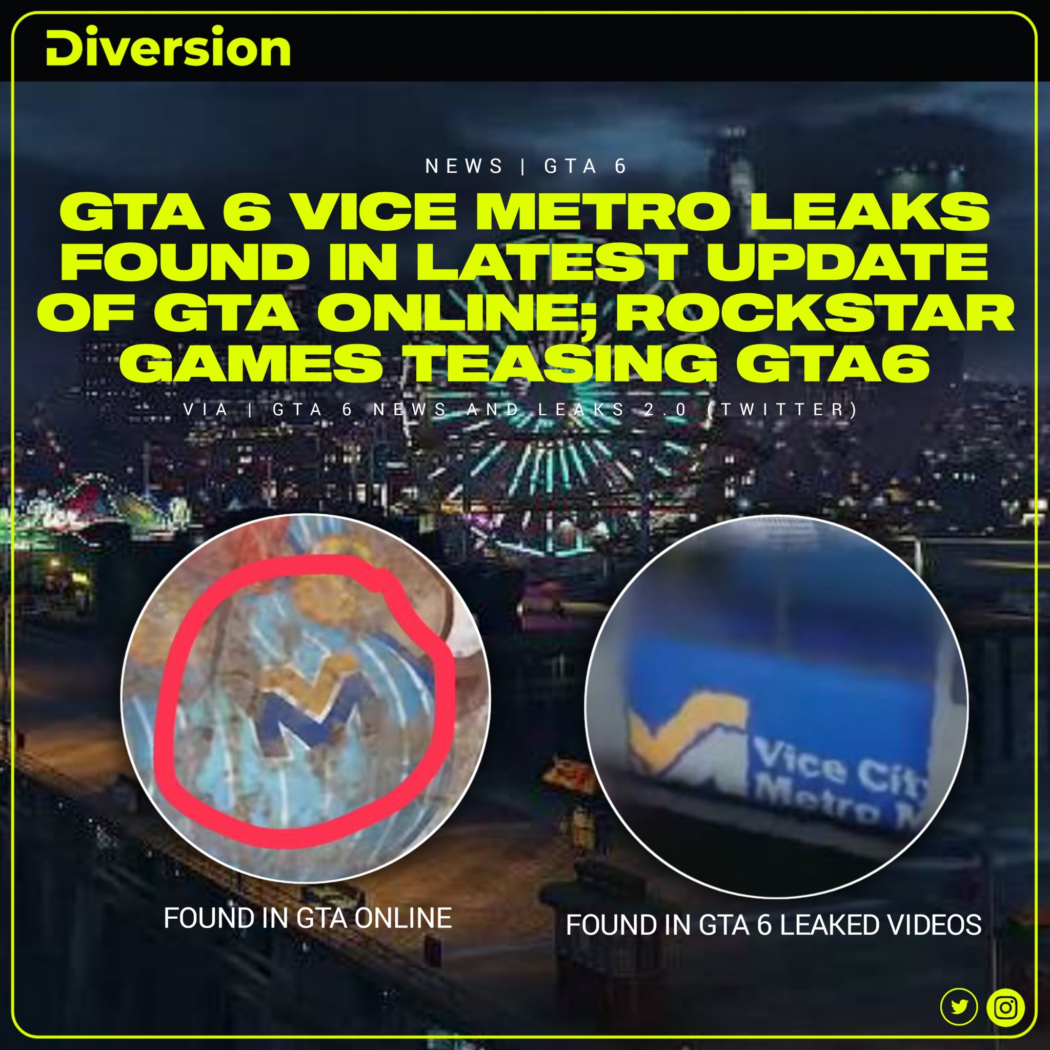 Diversion on X: In latest update of GTA Online, gamers found the GTA 6  Vice Metro logo which was also appears to be seen in GTA6 leaked video from  past. This tease