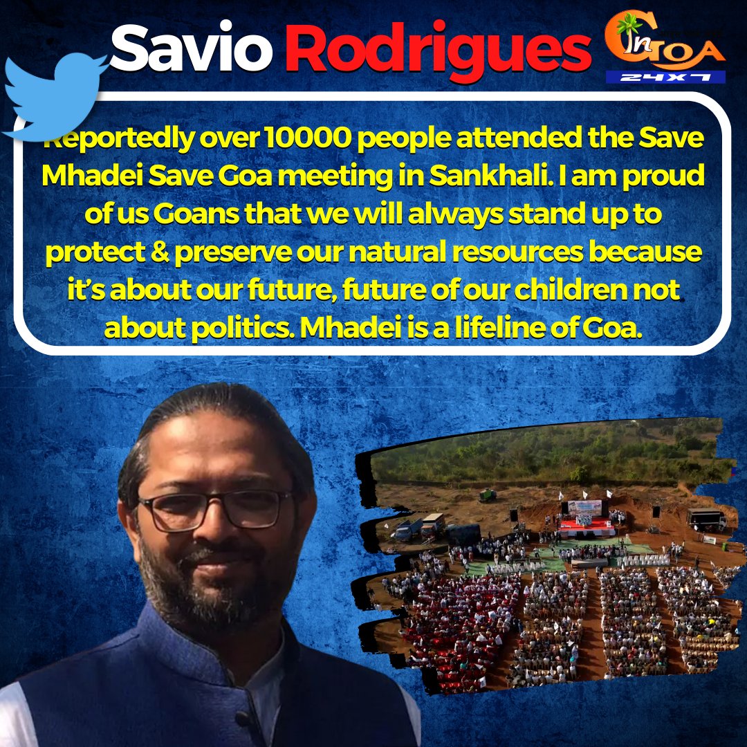 InGoa24x7's tweet photo. Reportedly over 10000 people attended the #SaveMhadeiSaveGoa meeting in Sankhali. I am proud of us Goans that we will always stand up to protect & preserve our natural resources becoz it’s about our future, future of our children not about politics: @PrinceArihan
#hugeresponse https://t.co/8ahR3rA9Uz