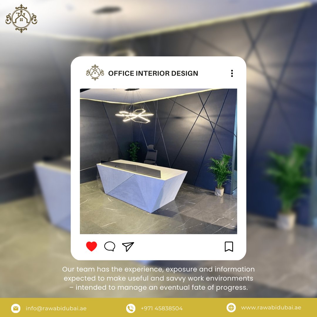 Rawabidubai's tweet photo. Every employee loves to work in an environment, which is fully furnished and well-designed.
Well, Rawabi offers designs that are minimalist yet attractive that make the space looks thoughtful &amp; liveable.
Visit us: https://t.co/gGEutMX4uB
.
#InteriorDesigneFirm #HomeInteriorDesign https://t.co/1Rw4CbO9Sc