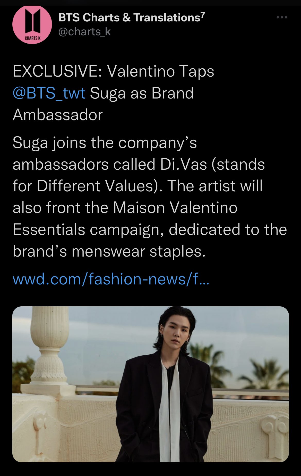 BTS' Suga is Valentino's newest brand ambassador for 2023