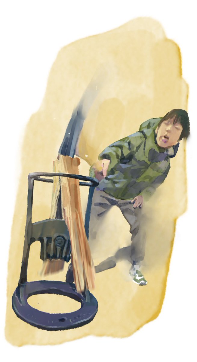 「キンドリングクラッカーという薪割り機が子供でも簡単に割れて良い 」|tomokazuyoshidaのイラスト