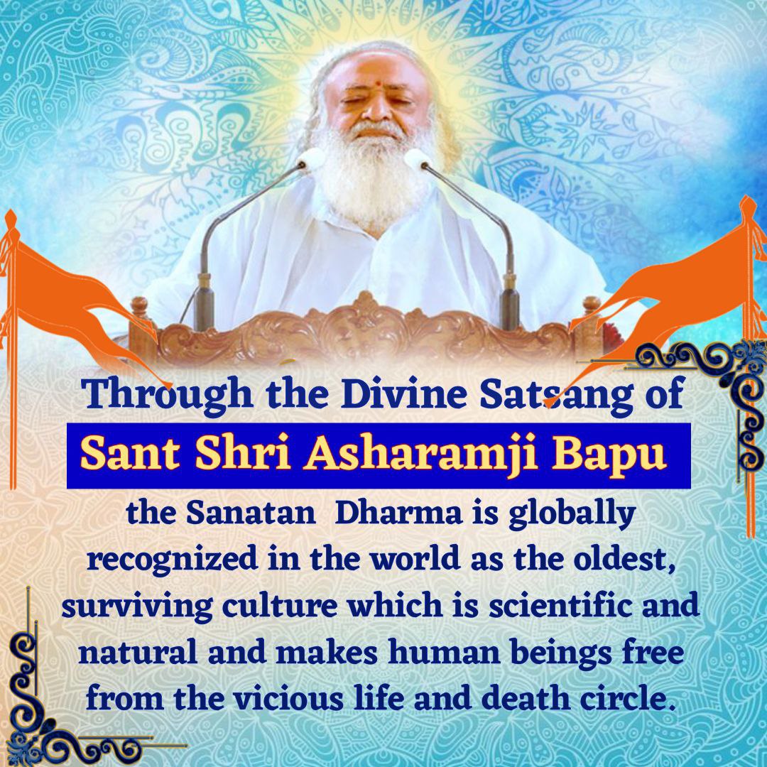 AgraAshram's tweet photo. From 50+ yrs, Sant Shri Asharamji Bapu has been spreading the glory of Unique Sanatan Dharma across the world through his discourses &amp; Seva activities and  his has been preaching a way to lead Blissful Life by following keys given in our scriptures. 

#गौरवमयी_सनातन_संस्कृति https://t.co/bL3Nw4nTkM