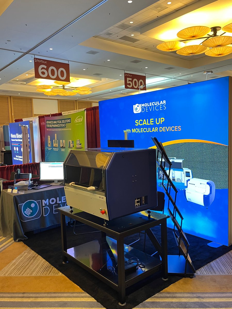 moldev's tweet photo. Day 1 at PepTalk 2023! Come chat with us at booth 716 to learn how we can help fully automate synthetic biology workﬂows for DNA assembly, antibody discovery and protein engineering. #CellProtein #CellBiology #DrugDiscovery #MachineLearning #LabAutomation #AutomatedLab #PTK23 https://t.co/cE7W6iopmI