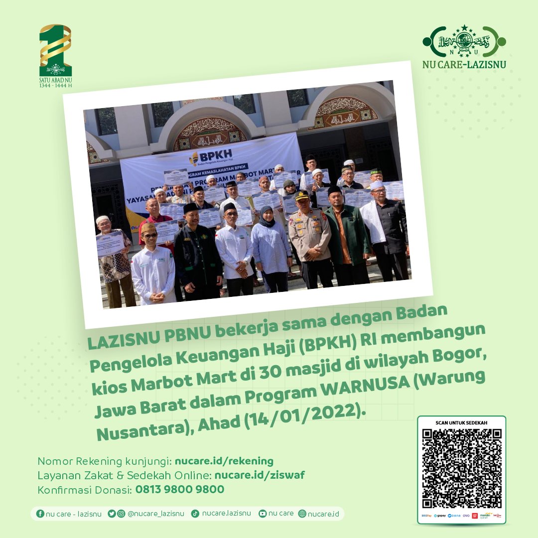 nucare_lazisnu's tweet photo. Semoga pemberdayaan ekonomi ini dapat meningkatkan kesejahteraan para marbot masjid. Aamiin.
Yuk dukung program kemanusiaan LAZISNU PBNU lainnya melalui https://t.co/2XHio5GkdP
#NUCare #LAZISNU #WARNUSA #WarungNusantara https://t.co/7pBT5fIV7Z